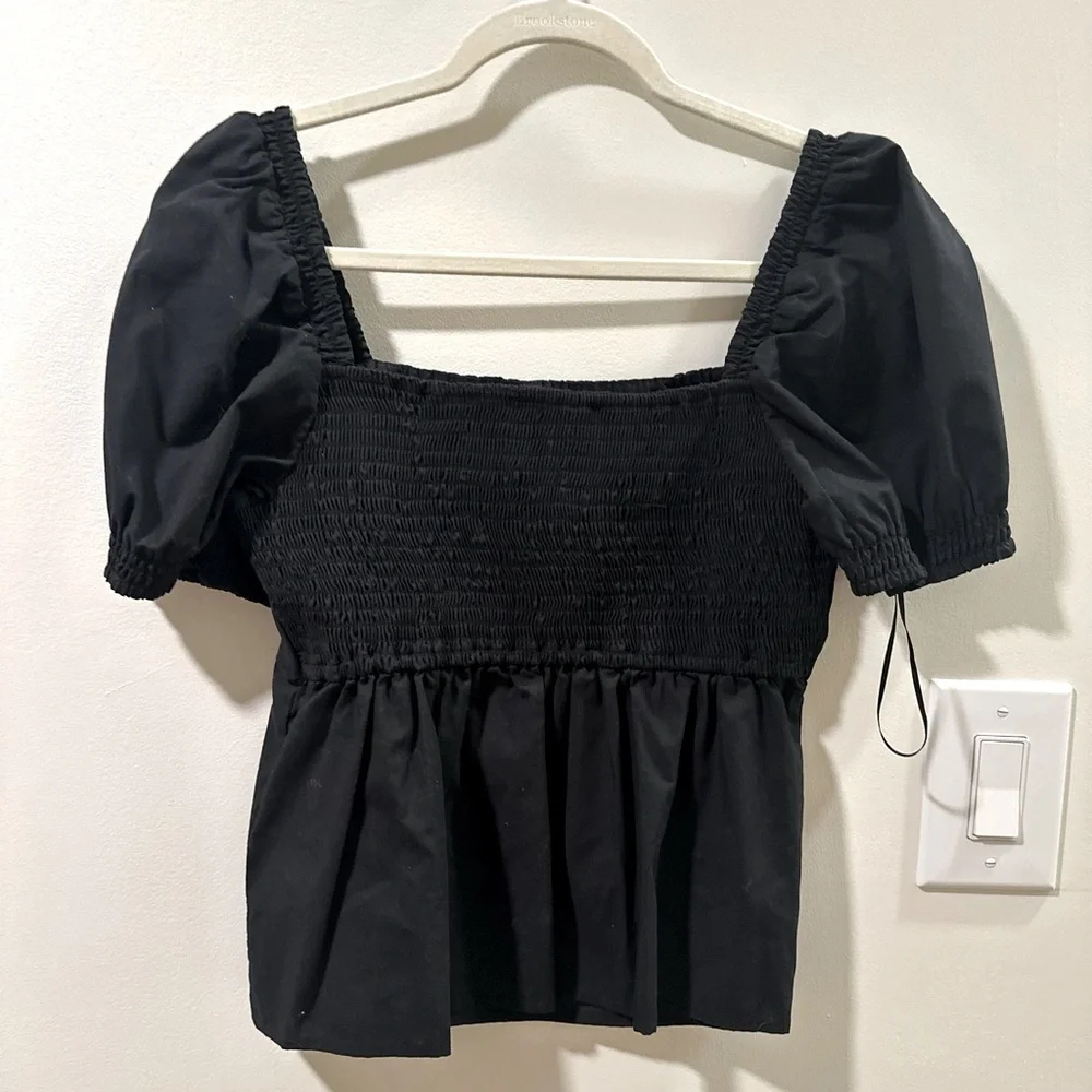 Abercrombie black Smocked babydoll top - Picture 1 of 4